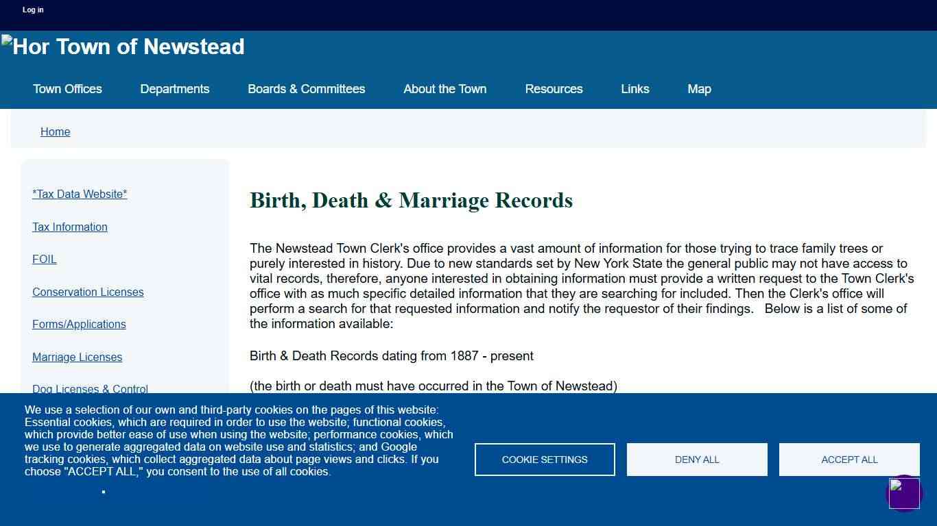 Birth, Death & Marriage Records Town of Newstead